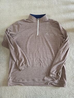 Rhoback 1/4 Zip Herringbone Jacquard Performance Men's XL Saddle/Brown Pullover